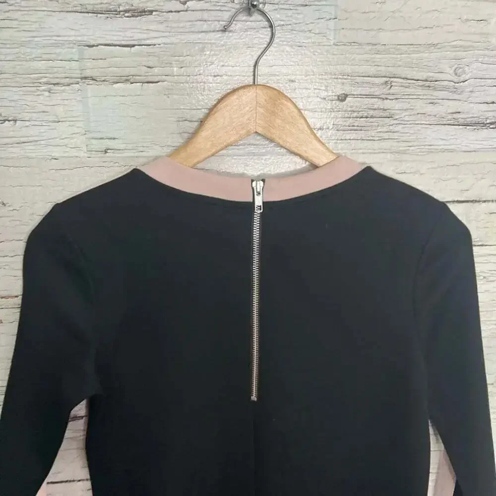 J crew size 0 long sleeve  pink black wool blend dress